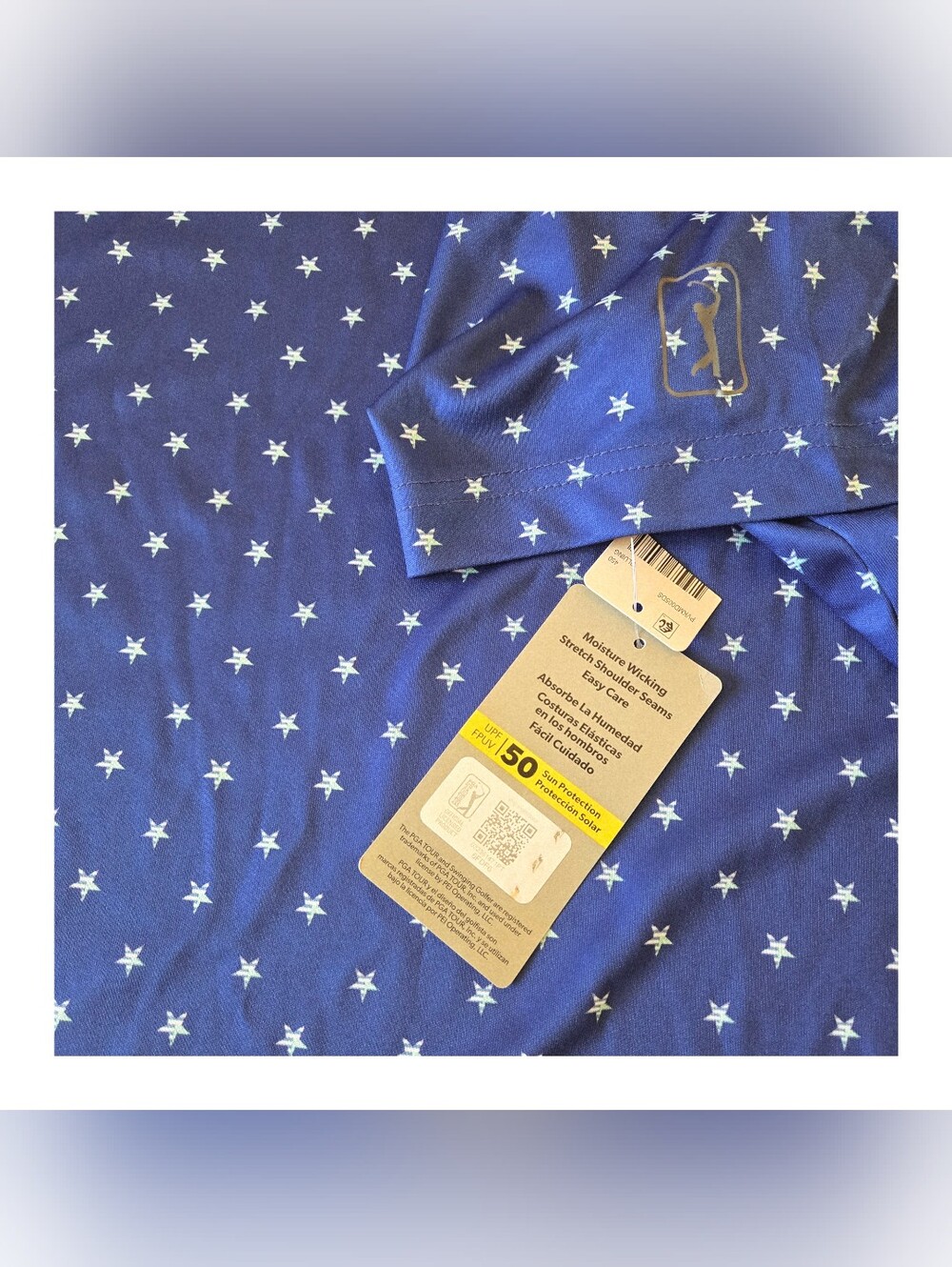PGA TOUR Men's Athletic Fit Stars Printed Performance Golf Polo Shirt Blue XL - Picture 5 of 9